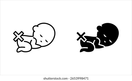 Ícone de aborto definido. Símbolo de perda de gravidez. Aborto de gravidez, perda de bebê. Controle de nascimento, bebê do útero. ilustração vetorial sobre fundo branco