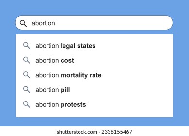 Abortion issues search results. Abortion legal states online search engine autocomplete suggestions.