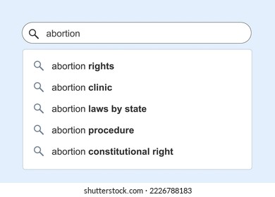 Abortion issues search results. Abortion rights online search engine autocomplete suggestions.