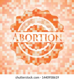  Abortion orange tile background illustration. Square geometric mosaic seamless pattern with emblem inside.