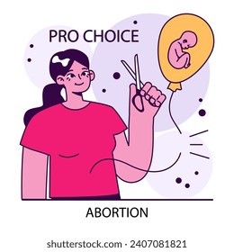 Abortion. Pregnancy termination. Reproductive health decisions. Mother choice to cancel unborn child with gynecology surgery. Flat vector illustration.