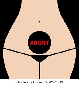 Abortion symbol. Unwanted pregnancy illustration. Abort concept. Female belly with black hole