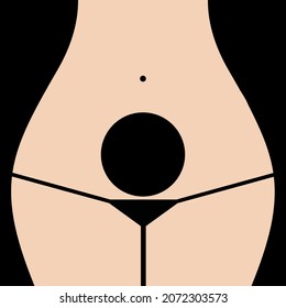 Abortion symbol. Unwanted pregnancy illustration. Abort concept. Female belly with black hole