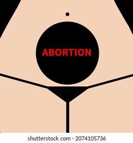 Abortion symbol. Unwanted pregnancy illustration. Abort concept. Female belly with black hole