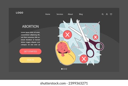 Abortion web or landing. Pregnancy termination. Reproductive health decisions. Mother choice to cancel unborn child with gynecology surgery. Flat vector illustration.