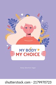 Abortions rights poster concept in flat style. 