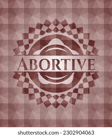 Abortive red emblem or badge with abstract geometric polygonal pattern background. Seamless. 