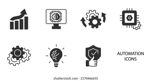 über Automatisierungssymbole Set . über Automatisierungspaket-Vektorelemente für Infografik-Web