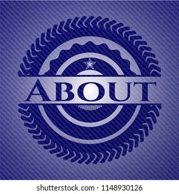 About badge with denim background