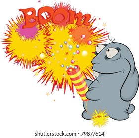 About a blue rabbit, a cracker and day of a birth. Cartoon