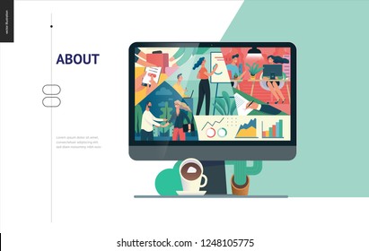  about company, office life -modern flat vector concept illustration of a company employees in workspace. Business workflow management. Creative landing page design template
