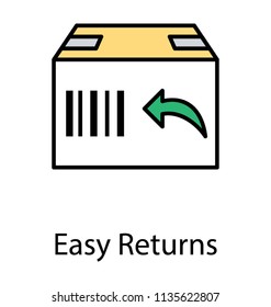 
An about to dispatched pack box with curved back pointing arrow to denote return icon
