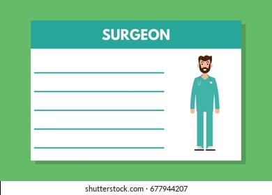 About doctor surgeon template. Medical professional notes. Vector illustration