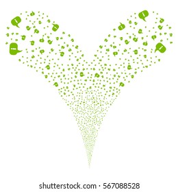 About fireworks stream. Vector illustration style is flat eco green iconic symbols on a white background. Object double fountain done from random design elements.