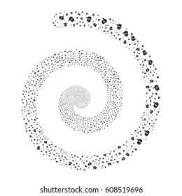 About fireworks swirling spiral. Vector illustration style is flat gray scattered symbols. Object whirl made from random symbols.