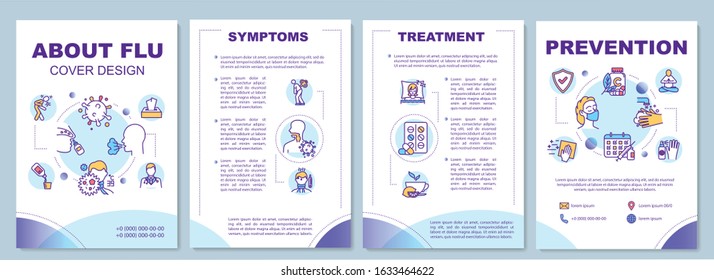 About flu brochure template. Influenza symptoms and treatment. Flyer, booklet, leaflet print, cover design with linear icons. Vector layouts for magazines, annual reports, advertising posters