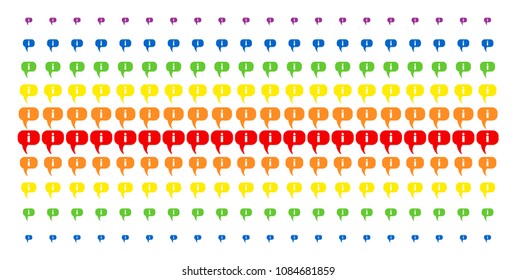About icon rainbow colored halftone pattern. Vector symbols organized into halftone array with vertical spectral gradient. Constructed for backgrounds, covers, templates and abstraction concepts.