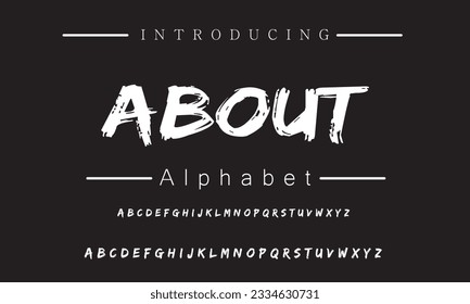 About Lettering font isolated on black background. Texture alphabet in street art and graffiti style. Grunge and dirty effect.  Vector brush letters.