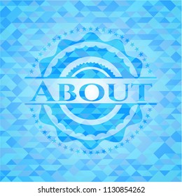 About light blue emblem with mosaic background