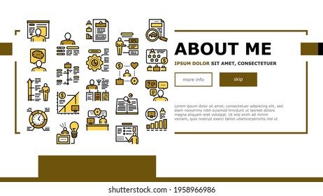 About Me Presentation Landing Web Page Header Banner Template Vector. Positive And Negative Human Traits About Me, Business Career And Diploma, Iq And Knowledge Illustration