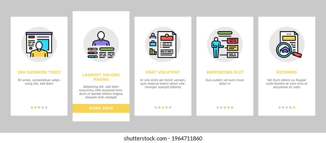 About Me Presentation Onboarding Mobile App Page Screen Vector. Positive And Negative Human Traits About Me, Business Career And Diploma, Iq And Knowledge Illustrations