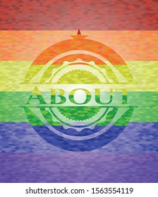 About on mosaic background with the colors of the LGBT flag