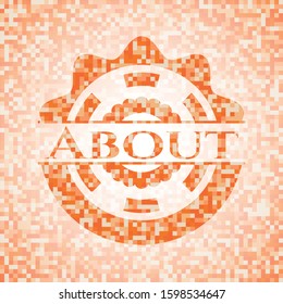 About orange tile background illustration. Square geometric mosaic seamless pattern with emblem inside.