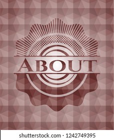 About red emblem or badge with abstract geometric polygonal pattern background. Seamless.