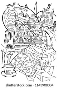 Up and about Rome background coloring page