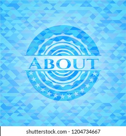 About sky blue emblem with triangle mosaic background