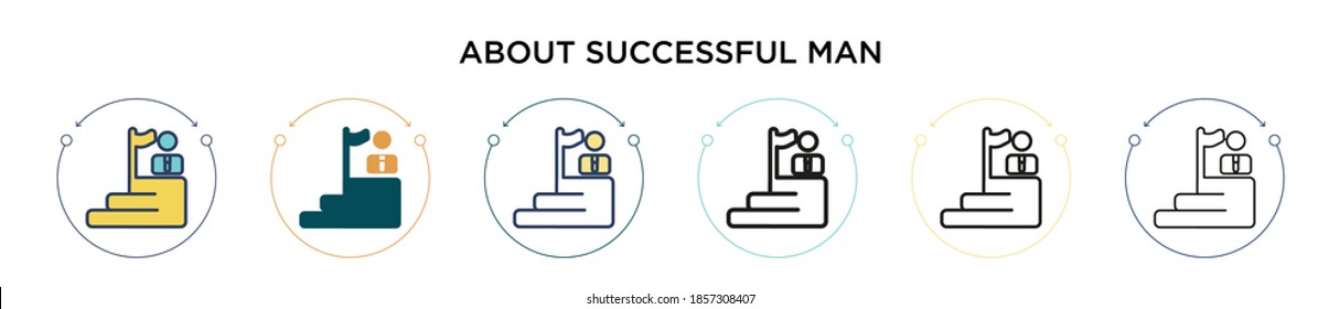 About successful man icon in filled, thin line, outline and stroke style. Vector illustration of two colored and black about successful man vector icons designs can be used for mobile, ui, web