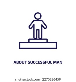 acerca del icono man correcto de la colección de interfaces de usuario. Brillante lineal sobre el hombre exitoso, el éxito, el icono de contorno de hombre aislado en el fondo blanco. Vector de línea sobre el signo de hombre correcto, símbolo para 
