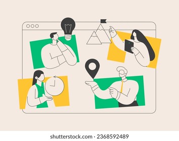 About us abstract concept vector illustration. Website menu, company information, corporate history and philosophy, starting web page, who we are, UI element, business profile abstract metaphor.