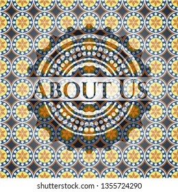 About Us arabic badge background. Arabesque decoration.