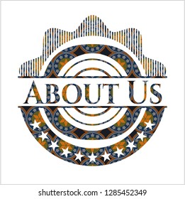 About Us arabic style badge. Arabesque decoration.