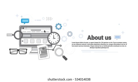 About Us Business Developer Information Concept Banner Thin Line Vector Illustration