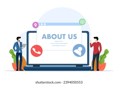 About us concept metaphor, flat illustration vector template of company information, business profile, office information, customer support, our team, About Company. flat vector illustration.