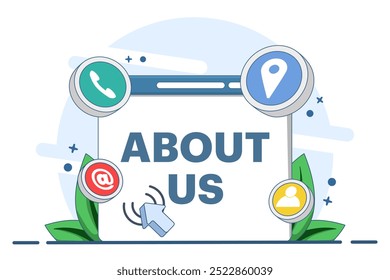About Us or Contact Us Concept, Customer support form, Customer Service, Online Support, Help Desk, Follow Us Concept, Internet Advertising, Marketing. Flat vector illustration.