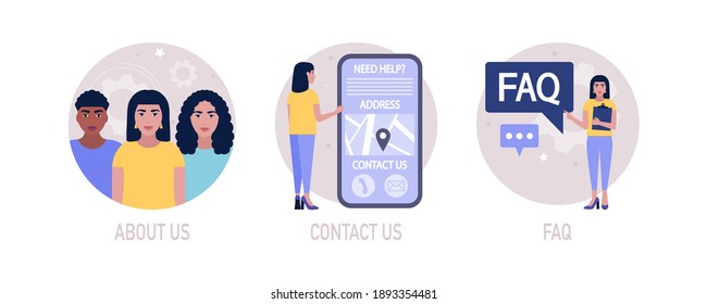 About us, contact us, FAQ concept. Vector icon for website information. Colorful flat illustration