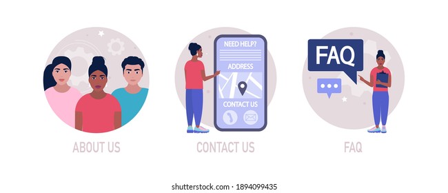 About us, contact us, FAQ concept. Vector icon for website information. Colorful flat illustration