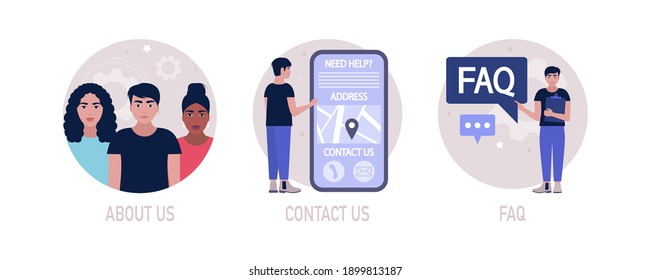 About us, contact us, FAQ concept. Vector icon for website information. Colorful flat illustration