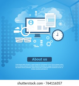 About Us Contact Information Template Web Banner With Copy Space Flat Vector Illustration