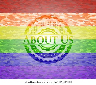 Sobre el emblema de nosotros en el fondo de mosaico con los colores de la bandera LGBT