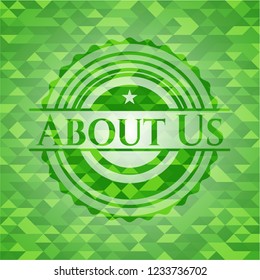 About Us green emblem with mosaic ecological style background