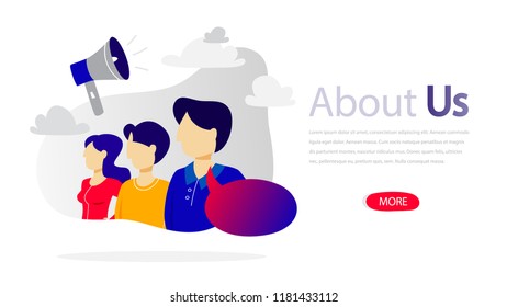 About us horizontal banner for your website. Information about business company and customer support. Flat vector illustration