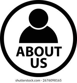 Ícone Sobre nós. Símbolo do perfil de usuário circula sobre nós. Sobre nós sinal de botão. estilo plano.