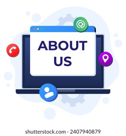 About us metaphor, Company information flat illustration vector template, Business profile, Office information, Customer support, Our team, About Company