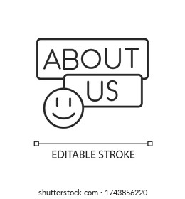 About us pixel perfect linear icon. Company information for clients. Customer support service. Thin line customizable illustration. Contour symbol. Vector isolated outline drawing. Editable stroke