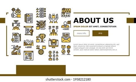 About Us Presentation Landing Web Page Header Banner Template Vector. Company And Store Review And Presentation, Characteristics And Skills, Agreement And Contract Illustration