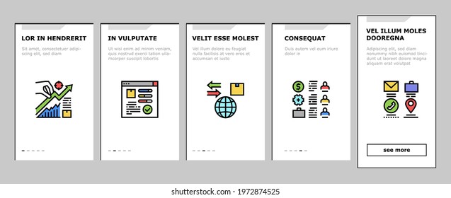 About Us Presentation Onboarding Mobile App Page Screen Vector. Company And Store Review And Presentation, Characteristics And Skills, Agreement And Contract Illustrations